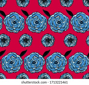 Hand Painting Abstract Watercolor Ethnic Tie Dye Carnation Rose Flowers And Leaves Repeating Tile Pattern Isolated Background