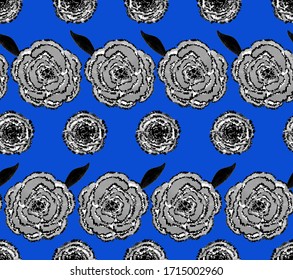 Hand Painting Abstract Watercolor Ethnic Tie Dye Carnation Rose Flowers And Leaves Repeating Tile Pattern Isolated Background