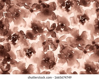 Hand Painting Abstract Watercolor Loose Floral Peony Poppy Flowers Repeating Pattern Isolated Background 