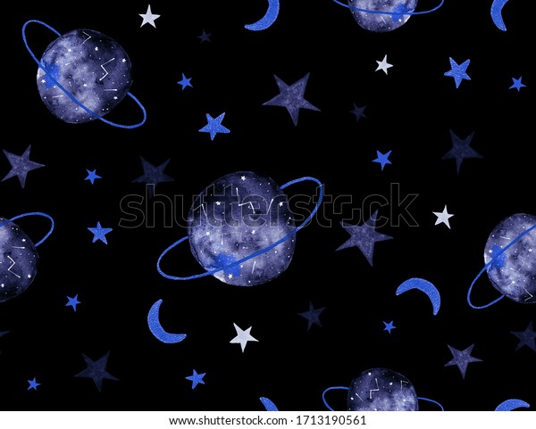 Hand Painting
Abstract Watercolor Planet Stars Moon Galaxy Space Doodle Repeating
Pattern Isolated
Background