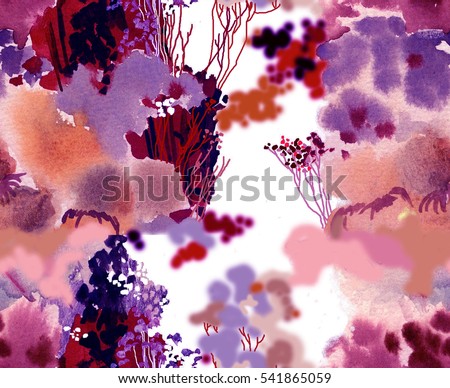 hand painting pink violet autumn grass watercolor seamless pattern on white background for textile, paper, wallpaper