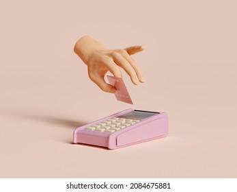 Hand Paying With Credit Card At A POS Terminal. Contactless Payment Concept. 3d Rendering