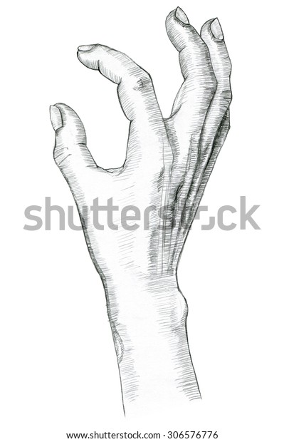 Hand Pinch Gesture Hand Drawing Pencil Stock Illustration 306576776