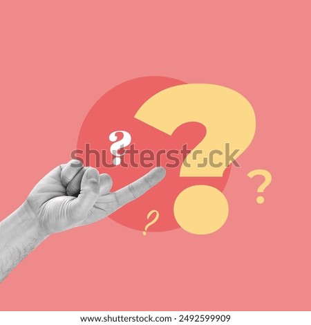 hand, pointing, sign, interrogation, question mark, ask, question, answer, newspaper, indicate, business
