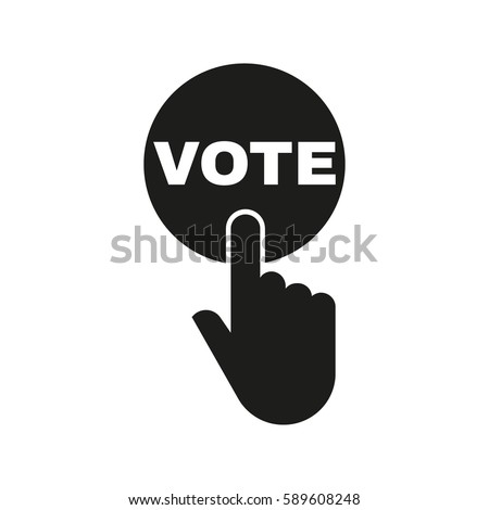 Hand pressing a button with the text VOTE icon. Voting, polling, ballot symbol. Flat design. Stock -  illustration