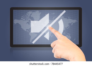 Hand pressing no voice button on the black tablet.