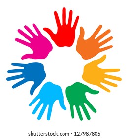 Hand Print Icon 7 Colors Logo, Raster Illustration