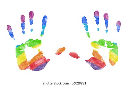 Hand Prints With Rainbow Colors Showing Through