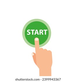 Hand push start, Press the button, Flat style, top view. Touch icon concept. Vector