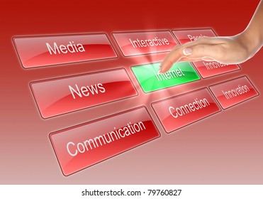 hand pushing a button with word Internet