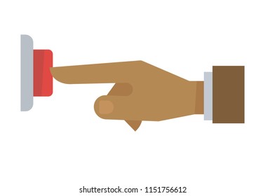 Hand pushing red button isolated on white background.  illustration