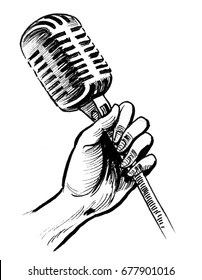 Hand With A Retro Microphone Sketch