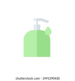 Hand Sanitizer Or Liquid Soap Bottle With Drop Of Antiseptic Gel Single Flat Icon Isolated On White. Outline Icon Symbol Coronavirus Covid 19 Banner Wash Flat Element