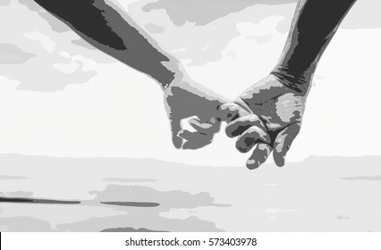 hand of senior couple hook each other's little finger together near seaside at the beach,filtered image,selective focus,love forever concept, filtered image to comic halftone process - Powered by Shutterstock