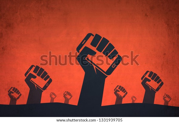 Hand smartphone\
digital revolution\
protests