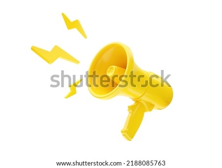 Hand speaker 3d render illustration - sale attention loudspeaker, announcement microphone and alert advertising with voice icon. Loud shout bullhorn icon concept isolated on white. 3D Illustration