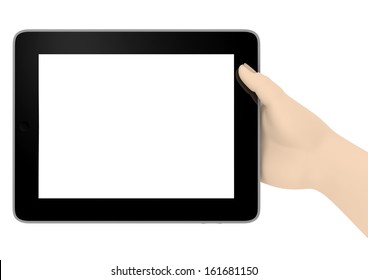 a hand with a tablet with white display - Shutterstock ID 161681150