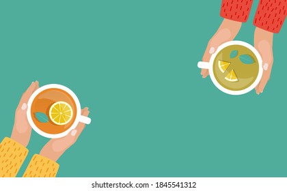 Hand With Tea Cup Flat Design  Illustration 