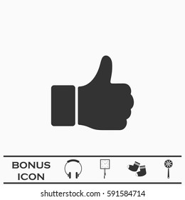 Hand Thumb Up icon flat. Simple black pictogram on white background. Illustration symbol and bonus button