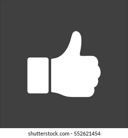 Hand Thumb Up Symbol flach. Weiße Symbolgrafik einzeln auf grauem Hintergrund