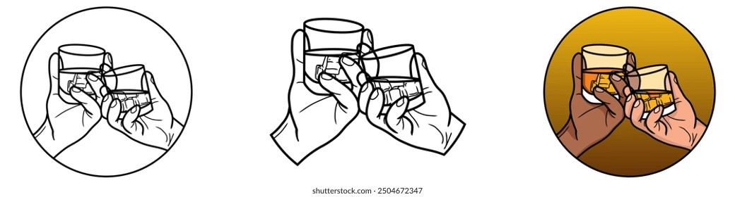 Hand Toasting Glass is an illustration of two pair hands toasting glass in bar. It can be use for t shirt design, bar background, product, etc. - Powered by Shutterstock