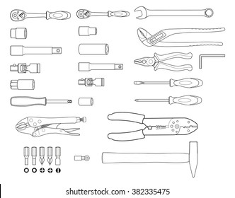 Hand tools - set icons. Pattern tool on white background. Work tools signs.