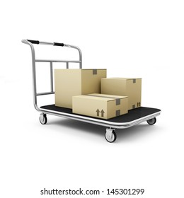 Hand Truck With A Boxes Isolated On White Background