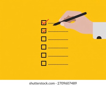 A hand uses a pen to mark items on a checklist.