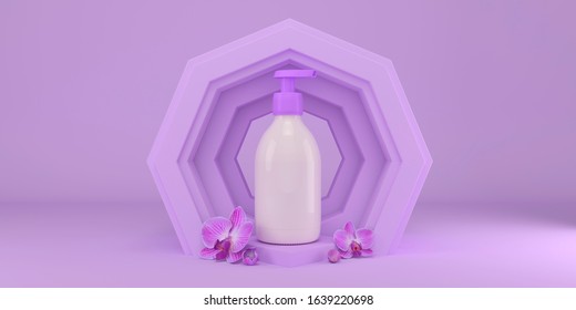 Hand Wash Dispenser Bottle Mockup On Abstract Purple Background 3d Render