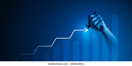 Hand Write Diagram Graph Growth Step Arrow Business Chart Strategy On Plan Concept Background With Progress Timeline Marketing Data Or Creative Digital Flowchart Target And Workflow Info Development.