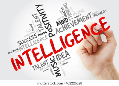 Hand writing Intelligence with marker, word cloud business concept