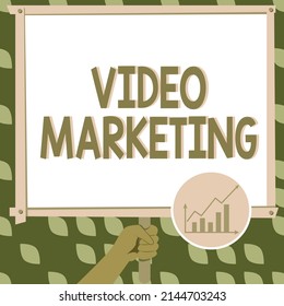 Hand writing sign Video Marketing. Concept meaning create short videos about specific topics using articles Hand Holding Panel Board Displaying Latest Financial Growth Strategies.