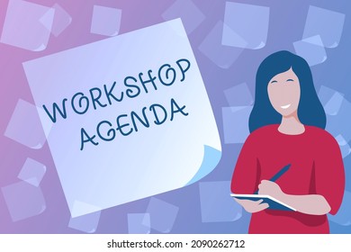 Hand writing sign Workshop Agenda. Concept meaning helps you to ensure that your place stays on schedule Typing New Student Workbooks, Creating And Publishing Online Ebook - Powered by Shutterstock