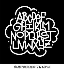 Hand Written Lettering Graffiti Font Alphabet. Raster Version