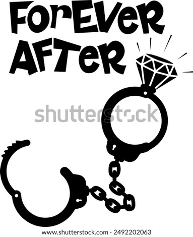 Handcuff silhouette. Devoted marriage. Handcuff ring.
