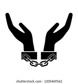 Handcuffs, Manacles Or Shackles Icon. Chained, Handcuffed Hands