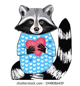 Handdraw Animal Cute Racoon Heart 