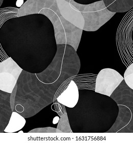 Hand-drawn abstract seamless pattern of a modern art style. Raster texture with minimalist style.