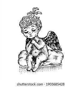 Handdrawn Baby Angel Black And White