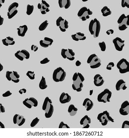 Hand-drawn black, and gray animalistic, brindle seamless pattern on gray background. Print, packaging, passport, stationery, cover, wallpaper design.