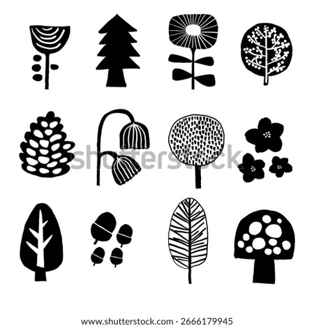 Handdrawn black mixed forest elements