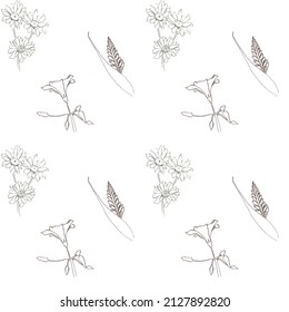 Hand-drawn Black And White Patten Of Summer Flowers