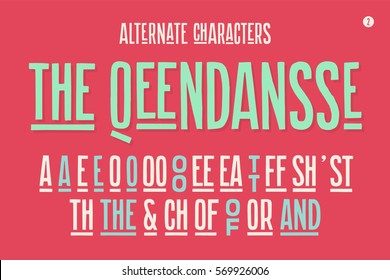 Hand-drawn Condensed Alphabet And Font. Tall And Thin Uppercase Letters And Alternate Characters. Hand-drawn Sketch Narrow Sans Serif Font The Qeendansse, Part Two. Illustration