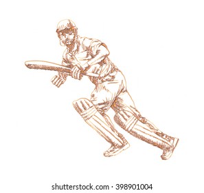 Hand-drawn CRICKETER sketch in 3d rendered illustration on isolated white background.