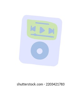 Hand-drawn Cute Isolated Clipart Illustration Of Y2k Old Mp3 Player. 2000s Music Player Device With Screen On White Background.