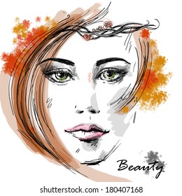 Woman Face Hand Painted Fashion Illustration Stock Illustration 116345257