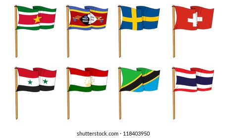Hand-drawn Flags of the World - letter S & T
