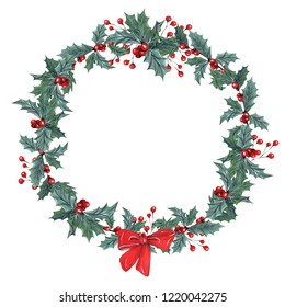 Handdrawn Gouache Wreath Red Berries Branches Stock Illustration ...