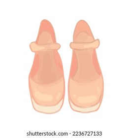 Hand  drawn isolated clip art illustration peach pink girly Mary Jane high heel shoes  Front view pair cute shoes  drawing white background 