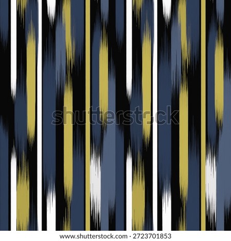 Hand-drawn pattern Vertical Stripes Ikat in Steel Blue, Citron Yellow, and White